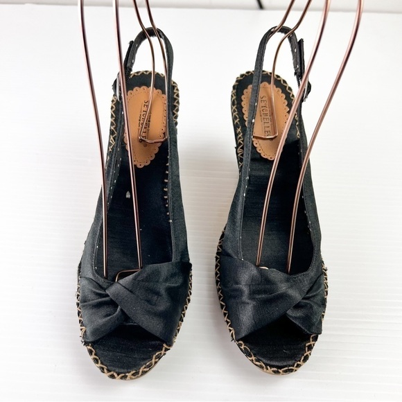 Seychelles SINGAPORE Sandals Womens 8 Cork Wedge Heel Slingback Peep Toe Black - Picture 2 of 10
